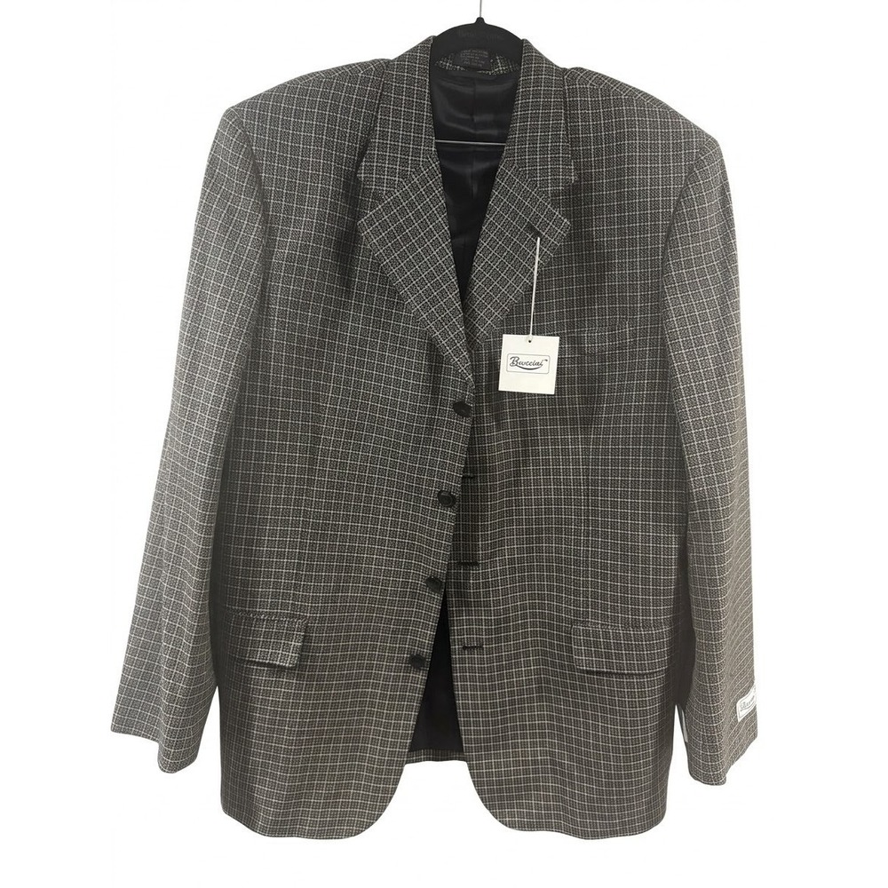 Bruccini Cream Black Plaid Blazer Jacket Mens 4 Button Sport Coat 90s Vintage
